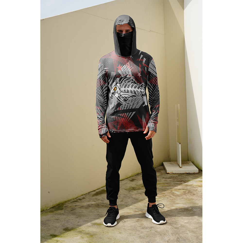 Men Fish Print Fishing Hoodie  - Fishing Shirt Uv Protection review and price