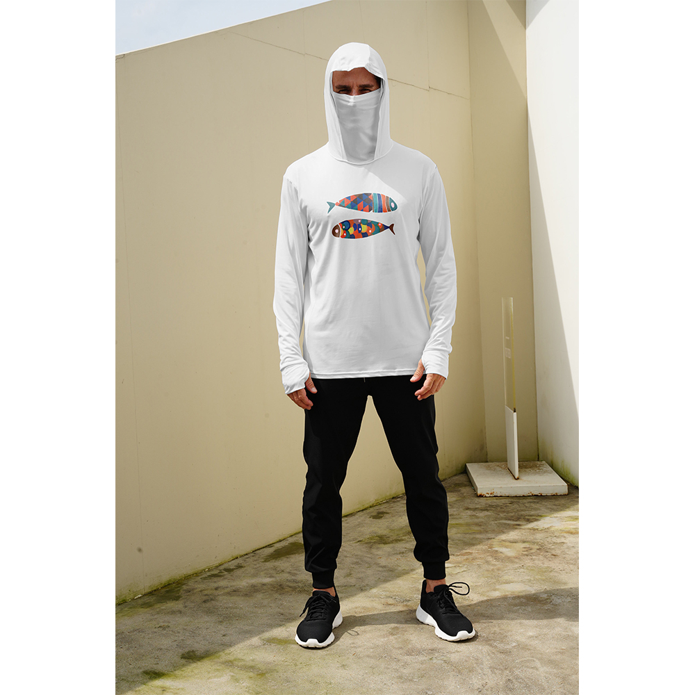 Men Fish Print Fishing Hoodie  - Fishing Shirt Uv Protection review and price