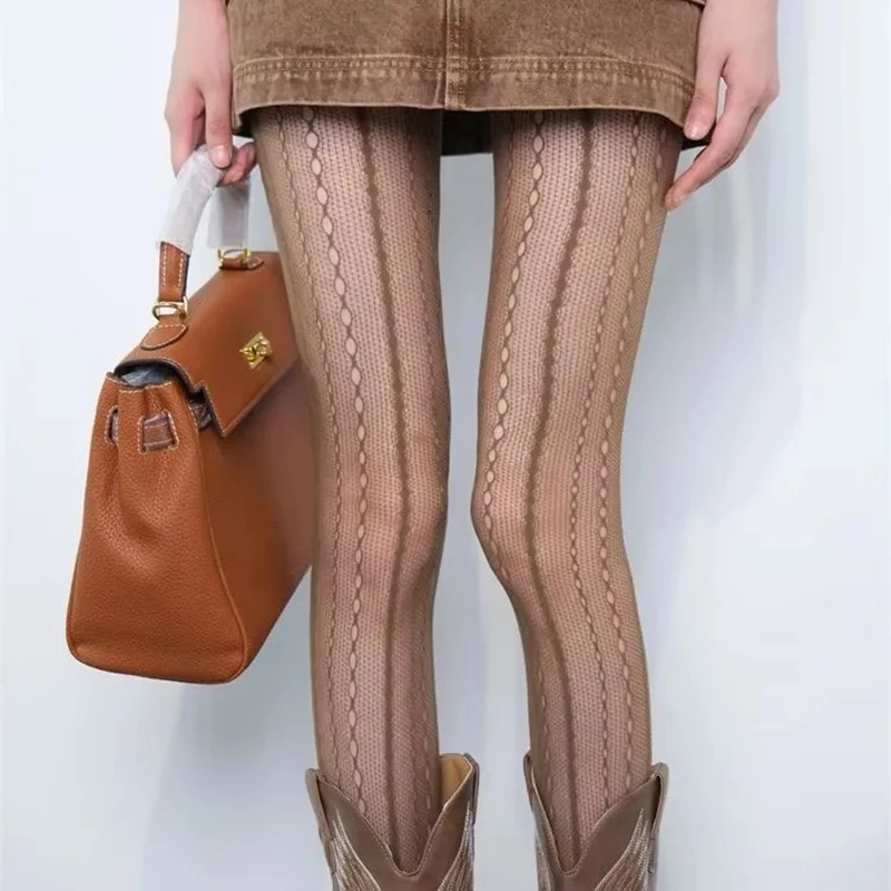 Retro Brown Lace Hollow Mesh F - Fishing Socks review and price