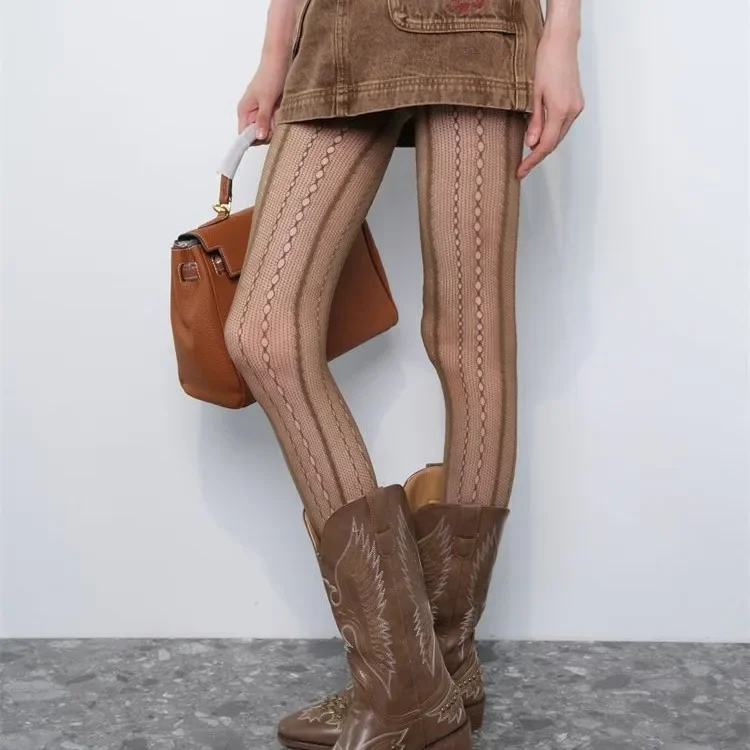 Retro Brown Lace Hollow Mesh F - Fishing Socks review and price