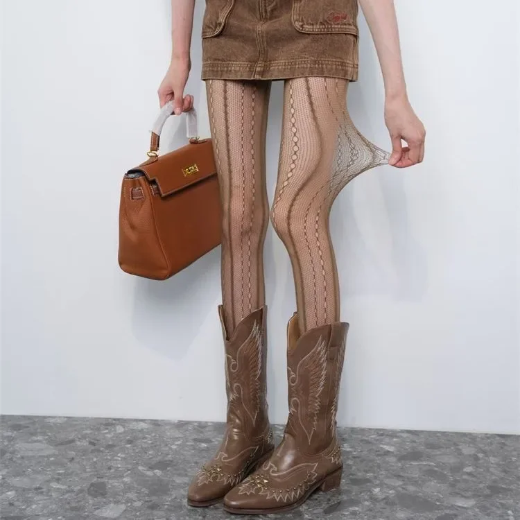 Retro Brown Lace Hollow Mesh F - Fishing Socks review and price